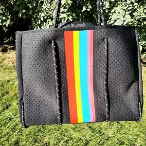 Haute Shore Black Tote Bag with Rainbow Stripe